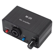 Preamplificador de Micrófono con Carcasa Metálica Negra, Salida XLR, Alimentación Fantasma de 48 V, Amplificador Compacto de Alta Ganancia para