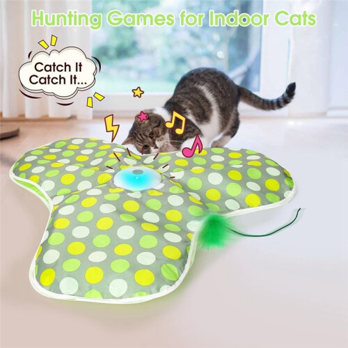 Interactive Cat Toys Rechargeable,Moving Concealed Feathers,Real Mouse Squeaky,Touch Activated Cat Kitten Toy 2