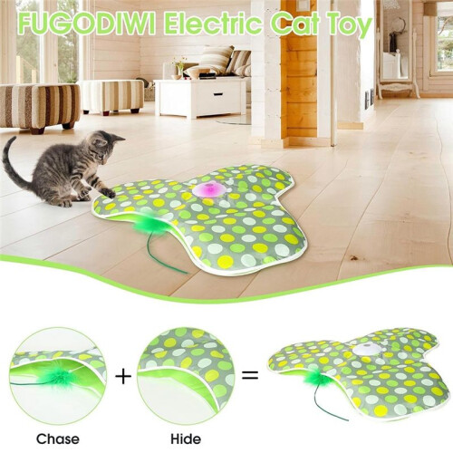 Interactive Cat Toys Rechargeable,Moving Concealed Feathers,Real Mouse Squeaky,Touch Activated Cat Kitten Toy 1