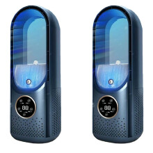 2X Luftkühler LED Display Klimaanlage Befeuchtung Elektrolüfter 6 Geschwindigkeit Silent Timer Lüfter Luftbefeuchter Lüfter Blau