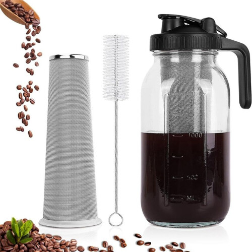 Cold Brew Coffee Maker Pitcher,64oz Iced Coffee Tea Pitcher for Fridge with Filter, Cold Brew Maker with Pour Spout Lid 1