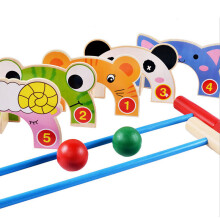Educational Toy For Kids, Portable Wooden Croquet Set With Large Particles Prevent Accidental Swallowing, High Quality Build Childlike Cartoon Animals