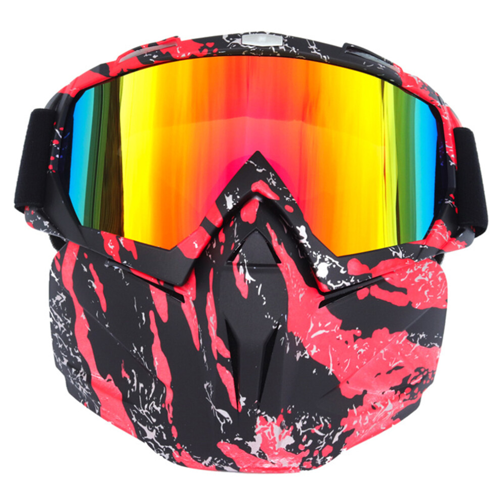 Motorcycle Goggles With Face Shield, Motorcycle Helmet Goggles Removable Face Mask, Adjustable Head Band Anti Scratched Lens Windproof Eye Protection 9399812681264