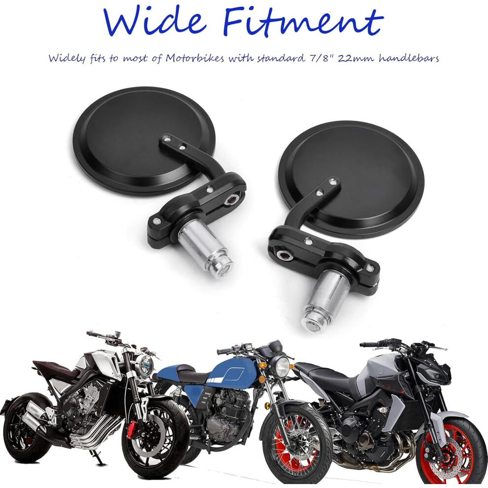Cafã© Racer Mirrors For 7/8" Handlebars, Universal Fitment Bar End Rear View With Clear Vision Convex Glass Lens, For Cafã© Racer Bikes And Cruisers 9169997249890