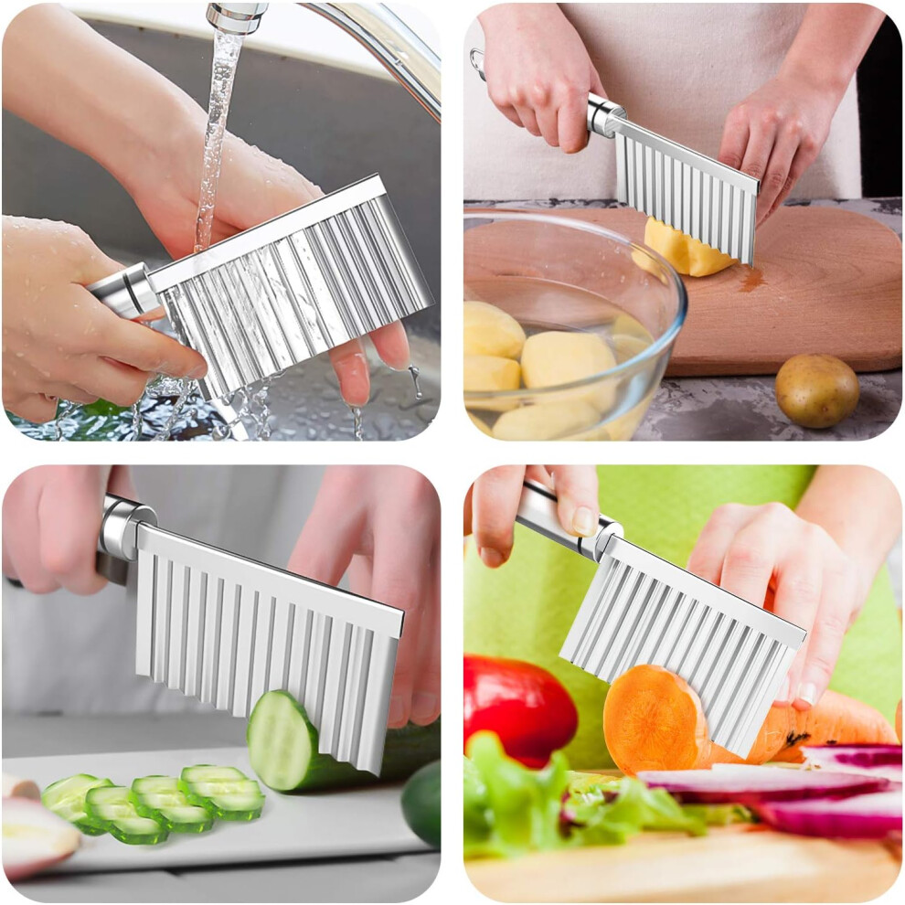 Wavy Chef's Delight: Multi-Purpose Stainless Steel Crinkle Cutter For Effortless Vegetable Slicing, Creative Crinkle Cut Designs Add Visual Appeal To 9169997250599