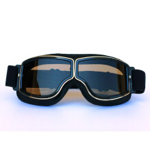 Motorcycle Goggles Vintage Pilot Style, Light Weight Anti Fog Riding Eyewear with UV Protection, Adjustable Strap Helmet Compatible Goggles for Outdoo