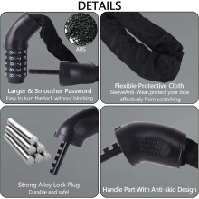 Lucchetto a catena per bicicletta con combinazione resettabile, maglie di catena antifurto resistenti di livello di sicurezza, sicurezza senza chiave