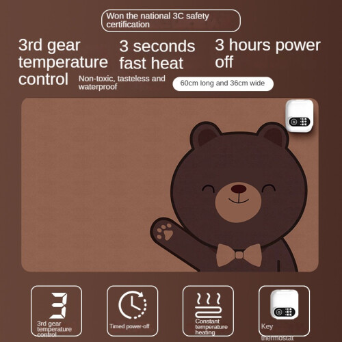 (Digital Display Five-Speed Timing 80*33, Chess Bear) Desktop Waterproof Heating Pad