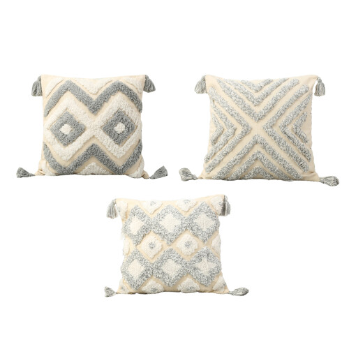 Housses d'oreiller à pompons-45x45cm Diamant gris clair g 1