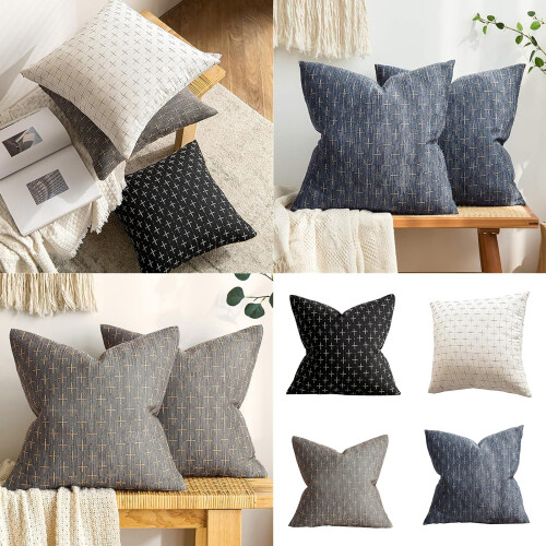 Housse de coussin élégante en coton et lin, taie-Blanc 2