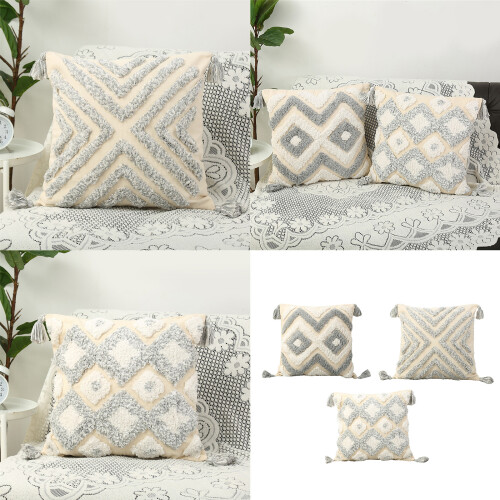 Housses d'oreiller à pompons-45x45cm Diamant gris clair g 2