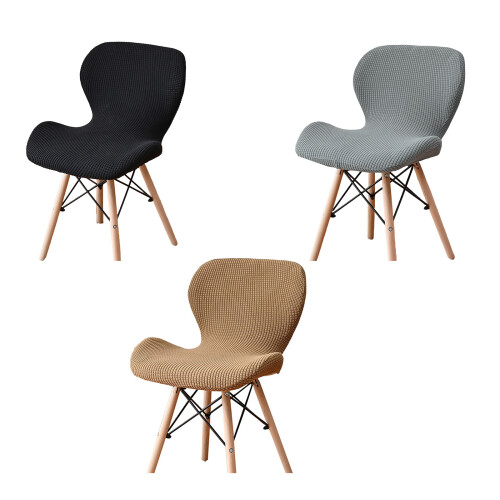 Solid Color Shell Chair Cover Stretch Cheap Short Back-Black 2