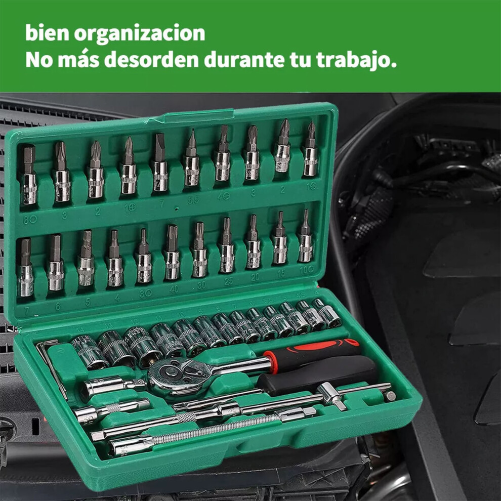46Pcs Chrome Vanadium Ratchet Wrench Set With Sockets & Bits For Maintenance 8731370977228