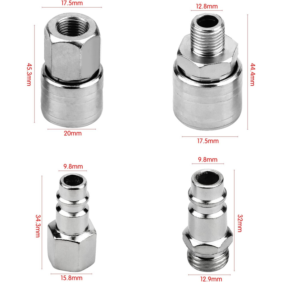 Quick Connect Fittings For Air Compressor Systems, High Flow Body 1/4 Bsp Industrial Grade Air Hose Connectors With Npt Threads Compatibility, 9169997251619