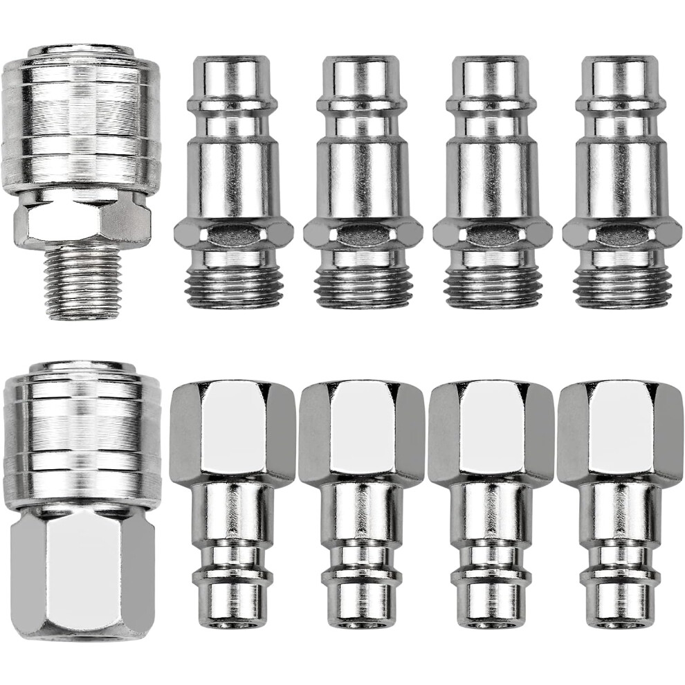 Durable Construction Air Hose Fittings Kit, 1/4 Bsp Quick Connect Fittings With High Flow Body And Npt Threads, Six Locking Ball System, Max Working 9433291724743