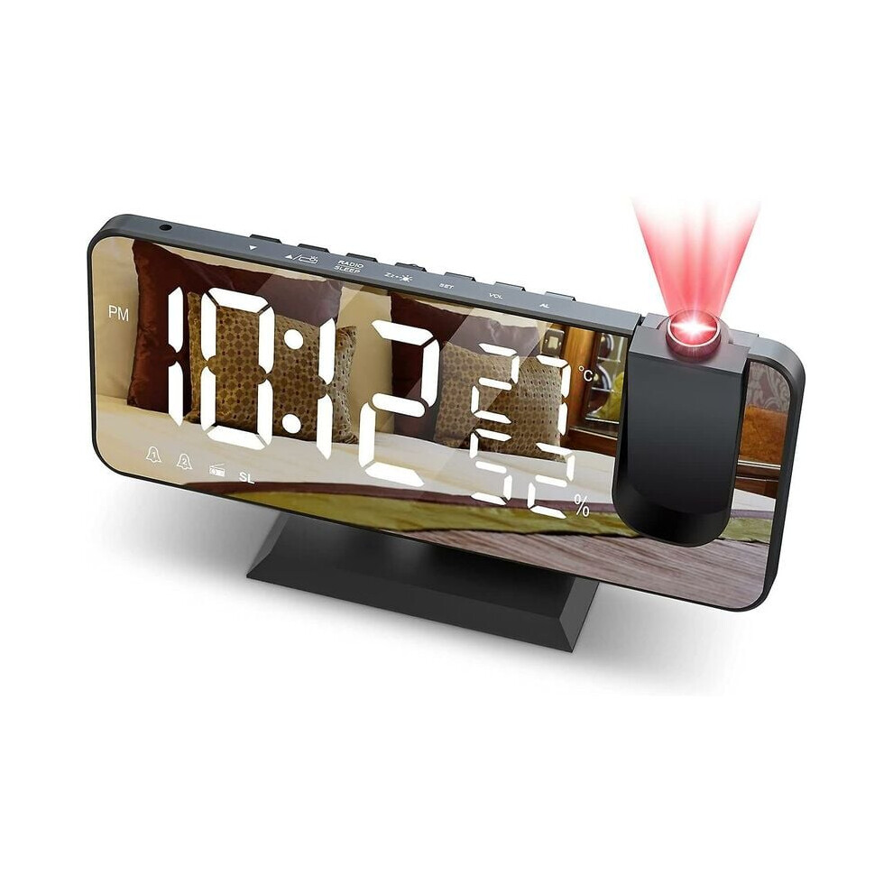 Rotatable Projector Alarm Clock, Loud Desk Clock With Progressive Volume & Dual Alarms, Clear Led Display & Upgraded Glossy Screen Mirror Display 9405630321784