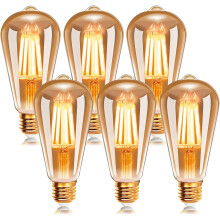 Ampoule LED à filament E27St64 à intensité variable, 2200K jaune chaud, style vintage Edison, verre transparent (lot de 6)