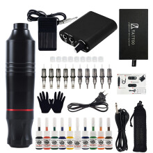 Professionele roterende tattoo machine kit, draadloze tattoo pen van aluminiumlegering met cartridge naalden en batterijvoeding, kwaliteitsgarantie.