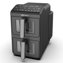 (Black with Windows) EMtronics 10L Stack Dual Air Fryer Double Basket Large Family Size