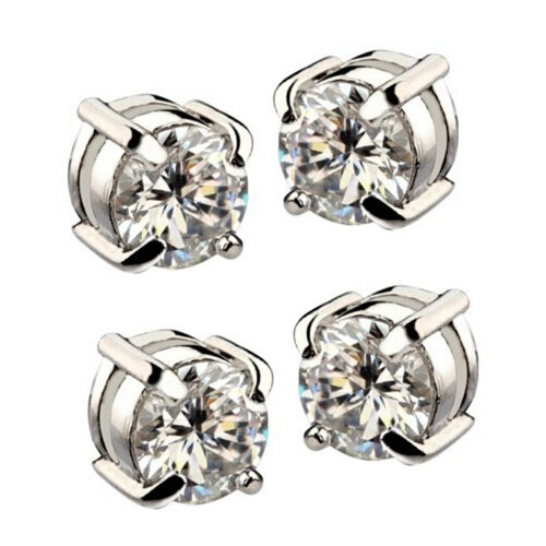 2 Pair Fashion Ear Stud Earring White+Silver Color