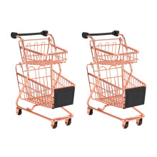 2X Double Layers Shopping Cart Model Wrought Iron Supermarket Trolley Metal Rose Gold Storage Basket Rose Gold