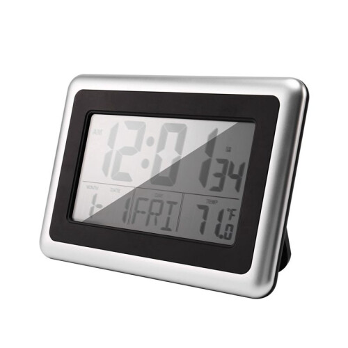 2X Digital Wall Clock, Large Lcd Display, Battery Operated, Indoor Temperature, Without Back Light (Silver) 1