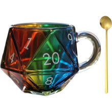 Regenbogen-D20-Würfelbecher, Kaffeetasse mit Polyedrischen Würfeln und , Spielebecher für RPG-Liebhaber, Geschenk für Spieleabende