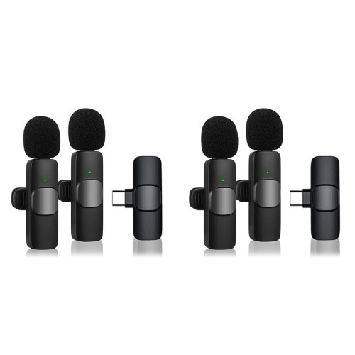 4X Wireless Lavalier Microphone for USB-C, Plug and  Noise Reduction Auto Sync Lapel Mic Live Stream,Vloggers