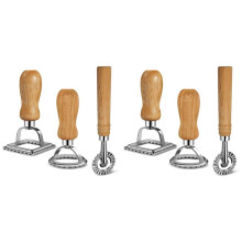 6X Juego de Cortadores de Pasta para Ravioles, Fabricante de Sellos para Raviolis con Manejar de Madera para Raviolis, Pasta, Albóndigas, Lasaña,