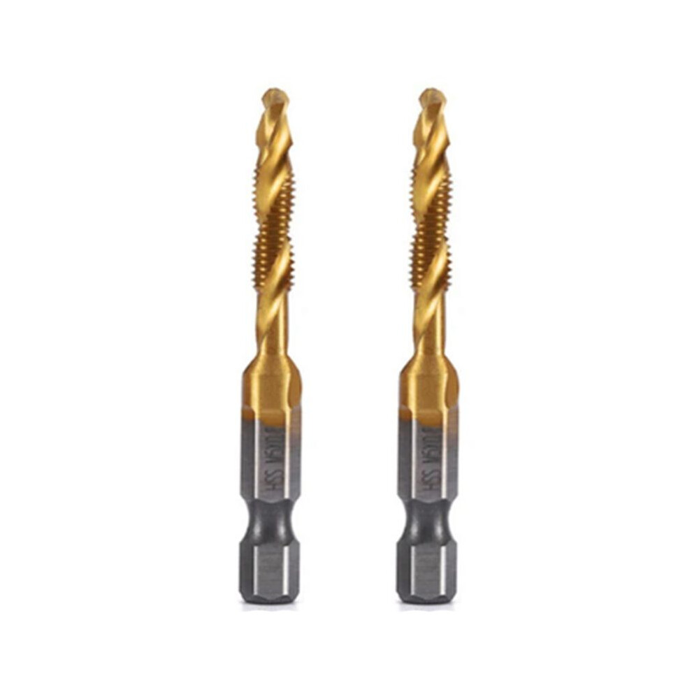 2Pcs M5x0.8mm Hex Shank Titanium Plated Hss Screw Thread Metric Tap Drill Bits Screw Machine Compound Tap Open 6032604604814