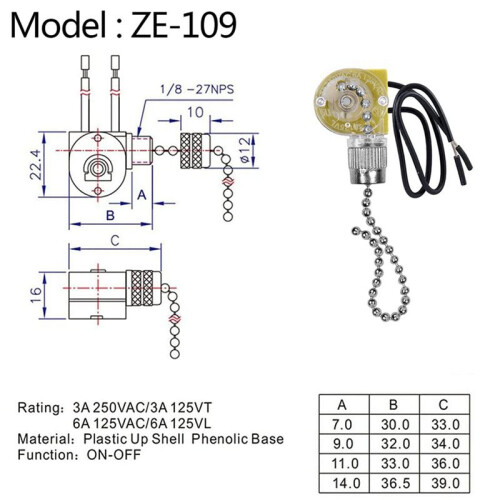 Ceiling Fan Light  Zing Ear ZE-109 Two-Wire Light  with Pull Cords for Ceiling Light Fans Lamps 8Pcs Silver 2