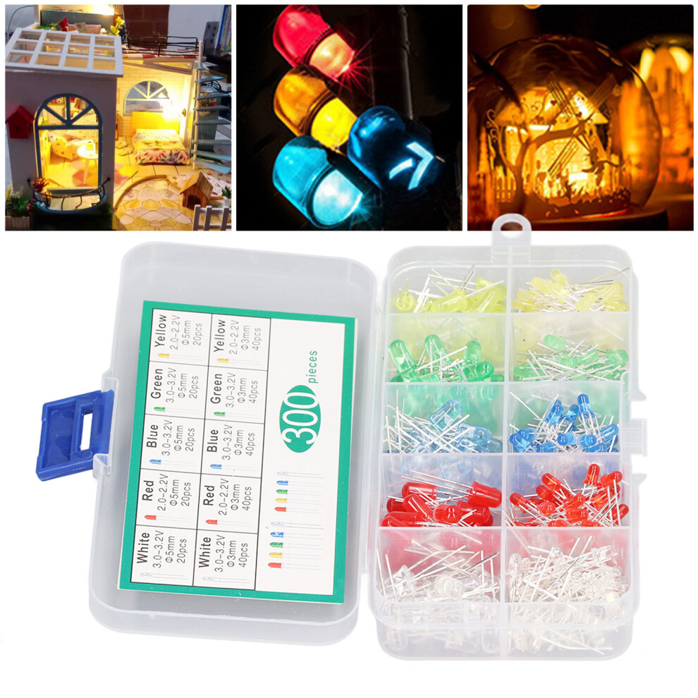 300Pcs Led Diode Assortment - 3Mm & 5Mm 5 Colors Heat Resistant For Industry 9381370989197