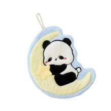 Fun Cartoon Panda Hanging Towel Coral Velvet Hand-Blue Moon