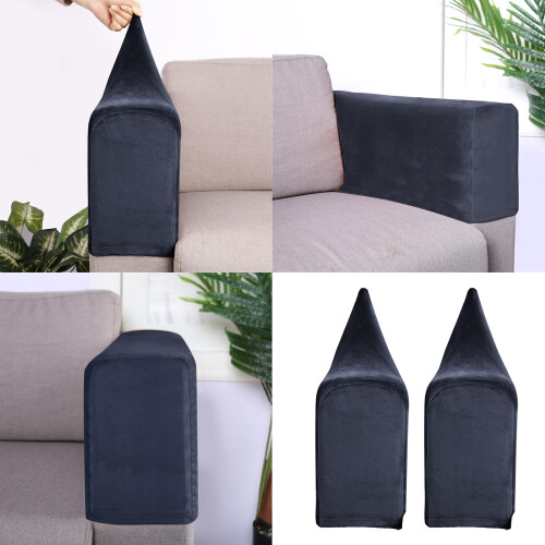 2Pieces Elastic Sofa Armrest Covers Polyester-Dark Grey 1
