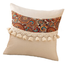 Ethnic Throw Pillow Case Covers-45x45cm Curved tassels