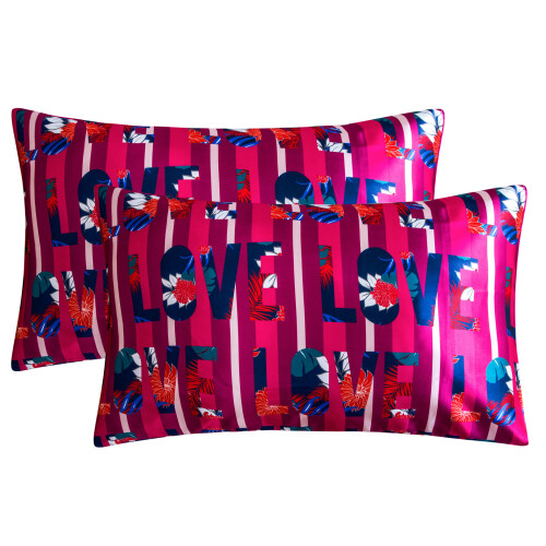 Printeds Satins Bed Pillowcases 2 Pack 51x66cm Smooth-LOVE01