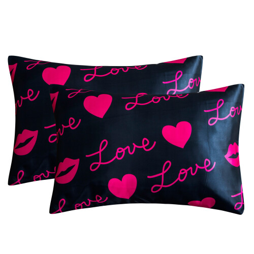 Printeds Satins Pillowcase Silkys Smooth Finished-LOVE02