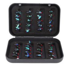 Kit de 40 hameçons bioniques pour la pêche à la mouche, tête rouge, corps vert, acier à haute teneur en carbone, avec organiseur, pour la pêche