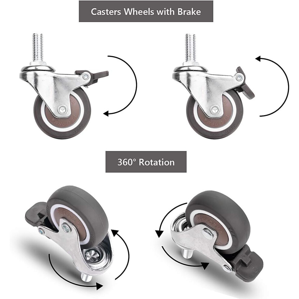 Tpe Mute Caster, Heavy Duty Casters For Furniture With Swivel Threaded Stem Casters, Low Profile Caster Wheels With Brake, Mute Rubber Wheel For 9169997253460