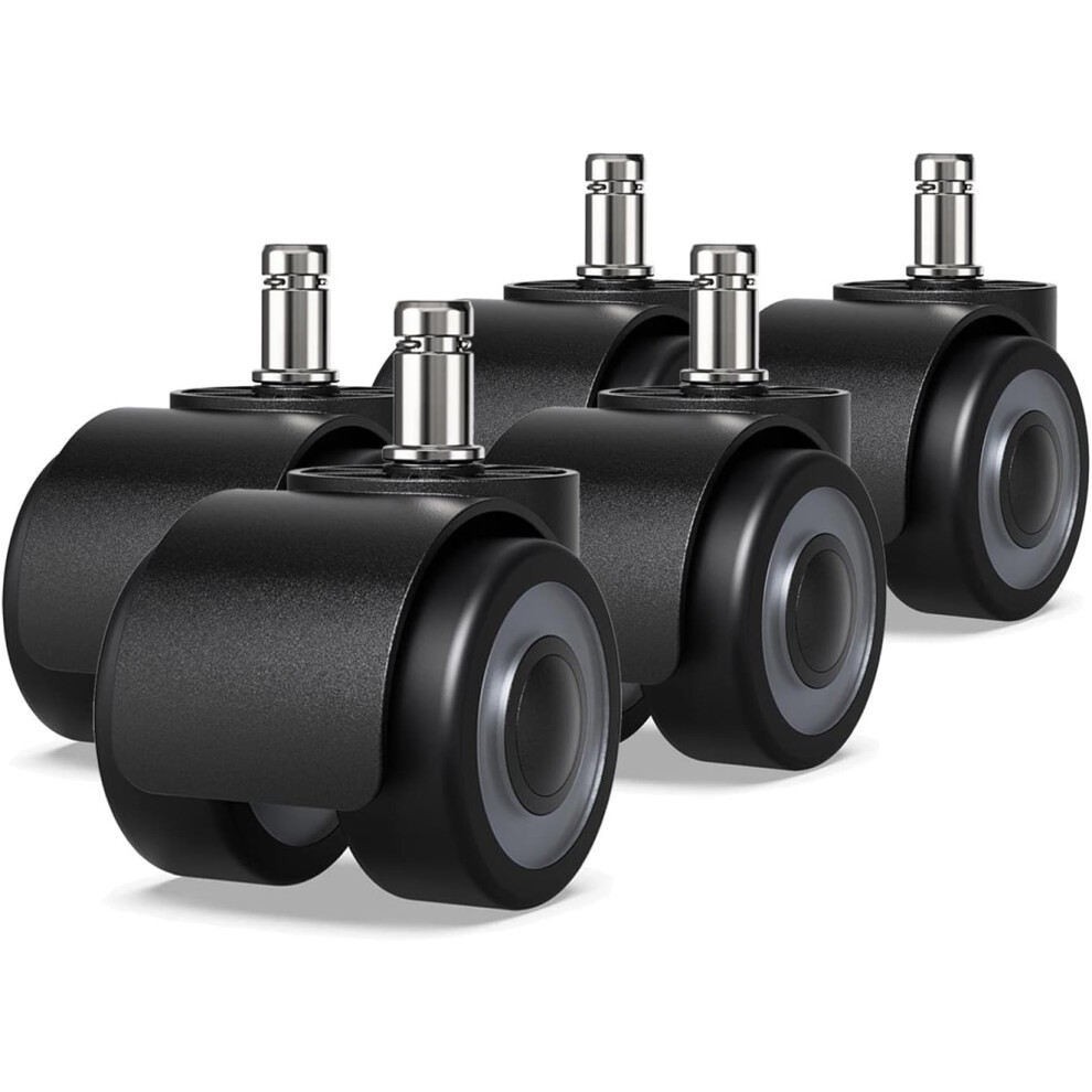 Ergonomic Office Chair Caster Wheels, Quiet Glide On All Floors, Standard Stem Size, Easy Installation, Set Of 5 Heavy Duty Universal Fit Casters 9340959633982