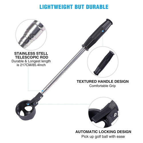 Telescopic Golf Ball Retriever, Extendable Picker Upper For Multi-scenario Usage, Automatic Locking Device Ensures Secure Pickup, Stainless Steel Shaf 2