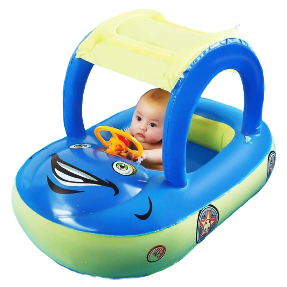 Baby Pool Float with UPF50+ Adjustable Canopy, Inflatable Baby Car Pool Float with Sunshade Canopy Design and Upgraded Comfortable Seat, Ideal for Sum