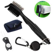 Kit de cuidados para tacos de golfe, limpador de ranhuras com cerdas duplas, cabo extensor retrátil para escova de tacos de golfe, construção