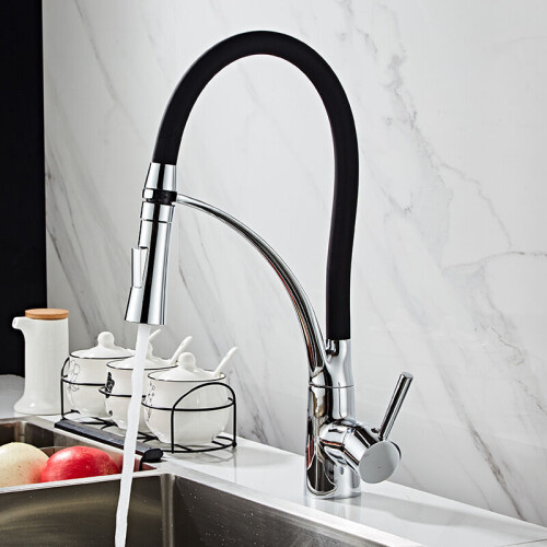 Kitchen Faucet with Pull Down Spray, Solid Brass 360 Degree Swivel Kitchen Sink Faucet, High Arc Pull Down Kitchen Tap with Metal Spray Head,