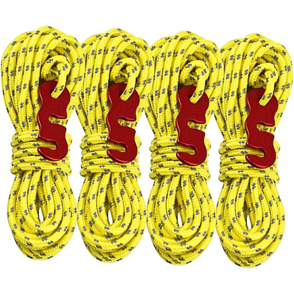 Camping Gear Essential, Reflective Guyline Cord Adjuster With Aluminum Tensioner, High Stability Rope For Backpacking And Hiking, Yellow, 4 Pieces 9173940348851