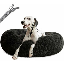Fluffy Luxe kæledyrsseng, ledsmerterlindrende donut-krammer med aftageligt betræk, vandtæt bund sikrer hygiejne og komfort for hunde og katte