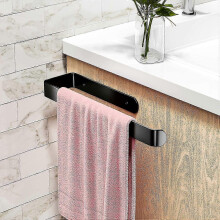 Self Adhesive or Drilled Towel Holder, Waterproof and Rustproof Aluminum Kitchen Towel Rack(Black)