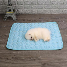 (Blue) Cooling Mat Pad For Dogs Cats Ice Silk Mat Cooling Blanket Cushion