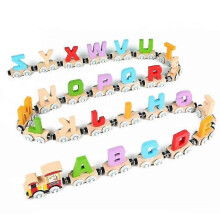 27 Pcs Wooden Alphabet Train Toy Wooden Magnetic Alphabet Abc Train Set Includes 1 Engine Letter Cars for Toddlers Boys And Girls, Compatible with Maj