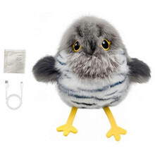(Gray Bugu) Electronic Interactive Flying Bird Cat Toy with Flapping Wings & Chirping Sound for Indoor Cats